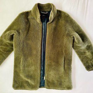 J. Crew Collection Green Zip Up Teddy faux fur cocoon Coat Jacket